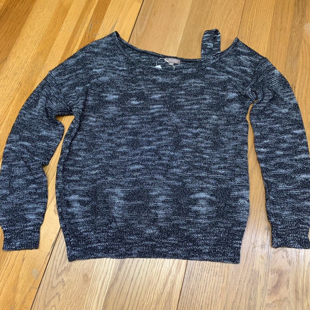Lilla P Womens XL Space Dye Asymmetrical Neckline Marled Knit Sweater Black‎ New